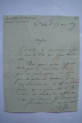 lettre-enveloppe au sujet de la garde des marbres, de Pierre François Giraud, secrétaire du Consu...