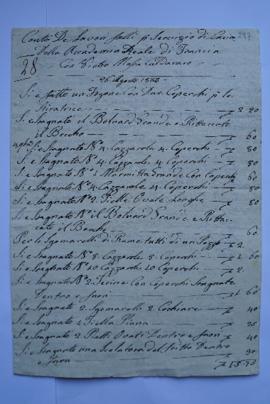 cahier de comptes et quittance pour les travaux du 26 août 1833, du chaudronnier Pietro Massa à H...