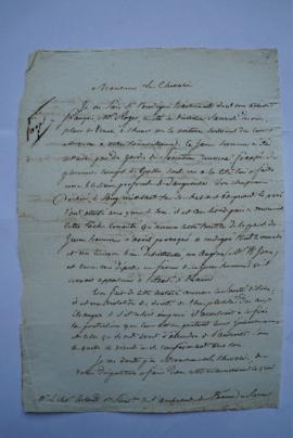 lettre réclamant la justice pour le pensionnaire Roger, victime des gardes du Sénateur, de Pierre...