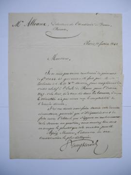 lettre informant du remboursement à faire relatif à l’exercice 1847 de Fleury-Hérard, banquier à ...