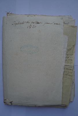 « Duplicata des quittances pour l’année 1820 », note sur les recettes de la banque Torlonia serva...