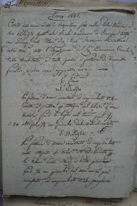 cahier de comptes et quittance pour les travaux de 1821, du sculpteur Camillo Focardi à Charles T...