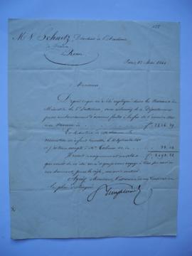 lettre accordant le remboursement d’avances faites à la fin de l’exercice 1841, à Jean-Victor Sch...