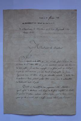 lettre servant de sous-pochette contenant fol. 30-30bis, informant de la décision du Sénat de con...