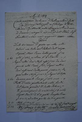 compte et quittance pour les travaux du mois d’avril 1819, du badigeonneur Giuseppe Arizzoli à Ch...