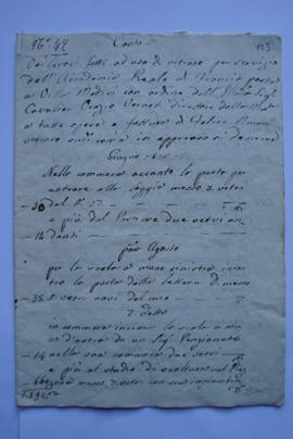 cahier de comptes et quittance pour les travaux de juin au 1er août 1832, du vitrier Felice Duran...