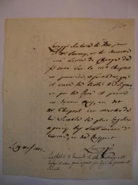 Lettre de Dominique Lavaggi à Joseph-Benoît Suvée, servant de sous-pochette, fol. 147 et 151, con...