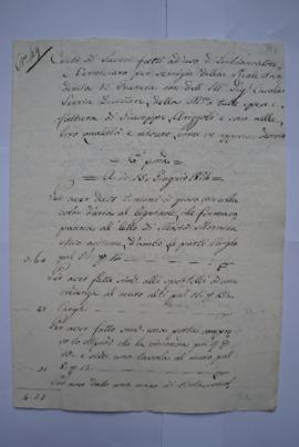 cahier des comptes et quittance du badigeonneur Giuseppe Arizzoli, pour les travaux du 15 juin 18...