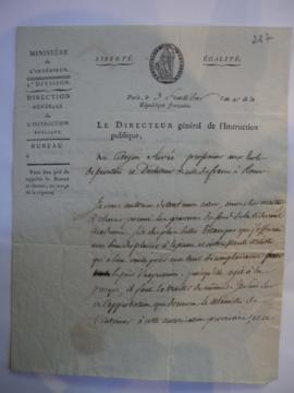 Lettre du directeur général de l’Instruction publique, Guiguené, à Joseph-Benoît Suvée, fol. 267-268