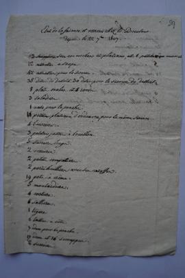 « Etat de la faïance et verrerie chez le directeur depuis le 22 septembre 1807. », à Lethière, fo...