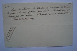 reçu pour meubles cédés pour le service de l’Académie à Horace Vernet, fol. 345