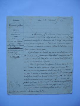 lettre au sujet du paiement d’un premier acompte sur les travaux de 1842. Honoraires de l’archite...