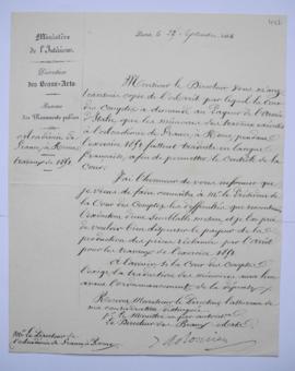 deux lettres relatives aux mémoires des travaux de 1851 et répartition des crédits d’entretien, d...