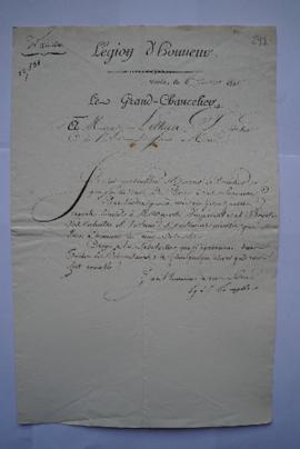 lettre de remerciements à Lacépède, grand chancelier à Lethière, fol. 297-297bis