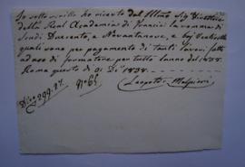 quittance pour les travaux durant l’année 1838, du mouleur Leopoldo Malpieri à Ingres, fol. 296