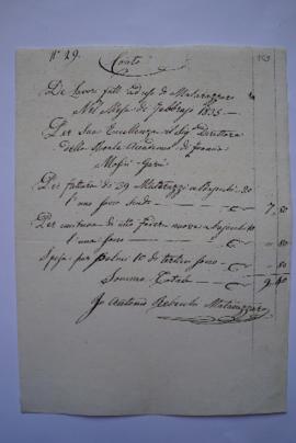 facture et quittance, du matelassier Antonio Rebecchi à Ingres, fol. 169