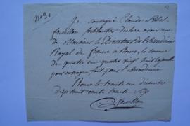 quittance pour ouvrages faits pour l’Académie, du ferblantier Faucillon à Ingres, fol. 62