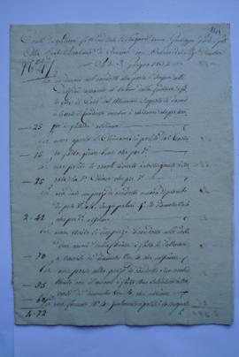 cahier de comptes et quittance pour les travaux du 3 juin à décembre 1832, de l’étameur Giuseppe ...
