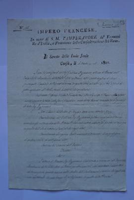 décret servant de sous-pochette contenant fol. 54-55, de Metaxa, sénateur des Îles ioniennes à Le...