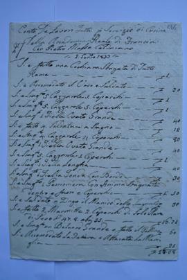 facture et quittance pour les travaux du 2 janvier 1833, du chaudronnier Pietro Massa à Horace Ve...