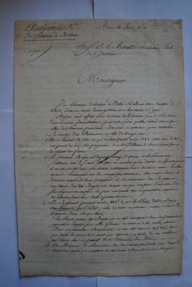 lettre décrivant les circonstances de la gestion financière et accompagnant le compte de 1822 ave...