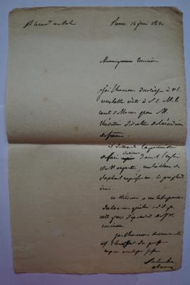 lettre relative à la demande de Thévenin au comte de Marcieu concernant un tableau de Raphaël, au...
