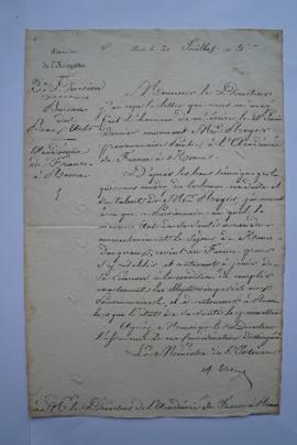 lettre autorisant le peintre Eugène Roger de jouir de sa pension lors de son rétablissement à Par...