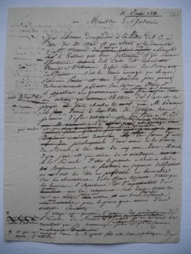 lettre informant que le tableau de Joseph Denis Odevaere doit d’abord être soumis à l’examen de l...