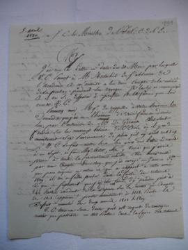 lettre accusant bonne réception de la réponse du 20 mars 1810 et demandant à nouveau le supplémen...