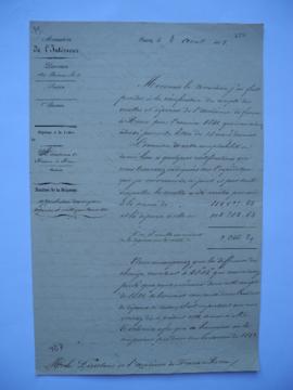 lettre annonçant l’approbation des comptes des dépenses et recettes pour l’exercice 1841, du comt...