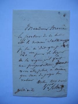 lettre au sujet de la proposition de Saltamazza pour le loyer de la vigne, de Jean- Victor Schnet...