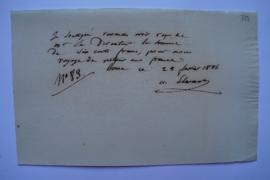 quittance pour le voyage de retour en France, du musicien Antoine Amable Elward à Ingres, fol. 333