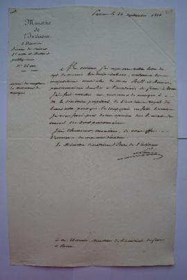lettre accusant réception de morceaux de musique, du ministre Laîné à Charles Thévenin, fol. 217
