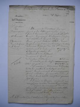 lettre relative au projet de budget des dépenses pour l’Exercice 1846 adressant un exemplaire rev...