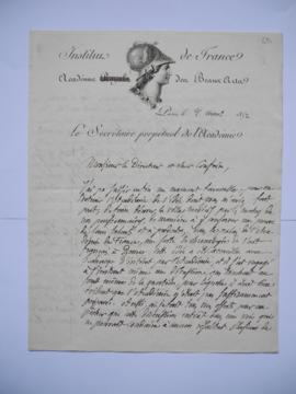 lettre relative au projet de la décoration de la Villa Médicis par les pensionnaires, du secrétai...