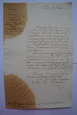lettre sur Mussin-Terina, pensionnaire compositeur , du secrétaire d’État à Charles Thévenin, fol...