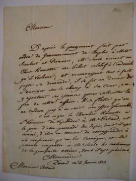 Lettre concernant le paiement à Gianbattista Piranesi et Sieubert, du chevalier Ramette  à  Artau...