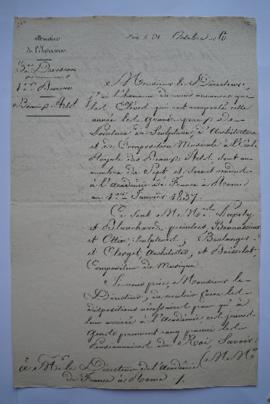 lettre annonçant les sept Grands Prix de Rome qui arriveront à l’Académie au 1er janvier 1837 : P...