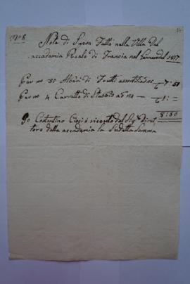 note des dépenses faites à la Villa de l’Académie Royale de France en janvier 1817 et quittance, ...