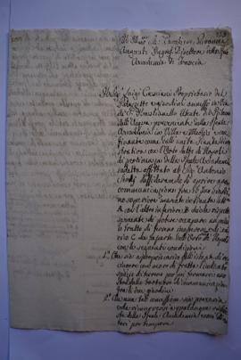 lettre présentant la demande de Luigi Casciani, propriétaire du palais et des jardins rattachés à...