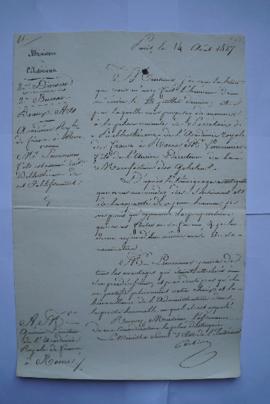lettre dans laquelle Mr Lemonnier fils, est nommé secrétaire bibliothécaire de l’Académie, du min...