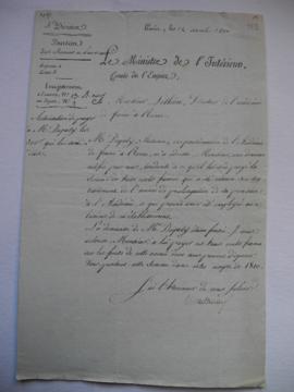 « Autorisation de payer à M. Dupaty les 300. qui lui sont dûs », lettre servant de sous-pochette,...