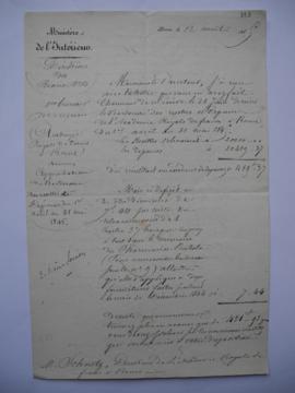 lettre portant l’approbation du bordereau des recettes et dépenses du 1er avril au 31 mai 1845, d...