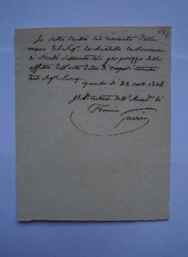 quittance pour le loyer du jardin potager di Napoli, de Pierre- Narcisse Guérin à Domenico Cacchi...