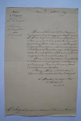 lettre au sujet du paiement des moulages exécutés pour l’École royale des beaux-arts, du ministre...