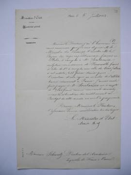 lettre informant de l’acompte pour le sculpteur Soulacroix pour l’exécution d’une copie en marbre...