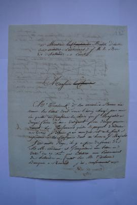 lettre informant de l’arrivée de Teerlinck et de la remise de la décision désignant Lethière pour...
