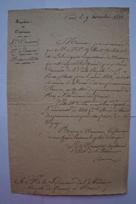 lettre informant de l’arrivée à Rome le 1er janvier 1823 des pensionnaires Gilbert, architecte et...