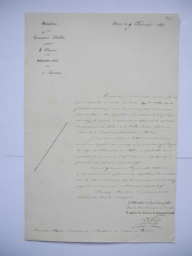 lettre informant de la somme mise à disposition en 1851 pour la réparation des persiennes de la V...