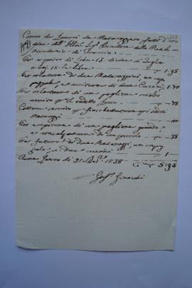 facture, du matelassier Giuseppe Ginocchi à Ingres, fol. 459